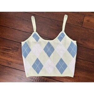Altar'd State Sweater Knit Argyle Cropped Top Women's Size L / 12-14